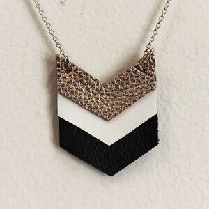 Brandy Bell Design Emerson Leather Chevron Necklace Rose Gold White Black